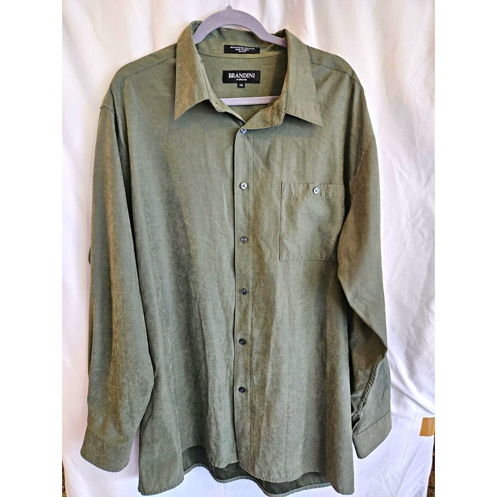 Brandini Men's Green Solid Woven Button-Up Shirt 2XL Big & Tall Pockets